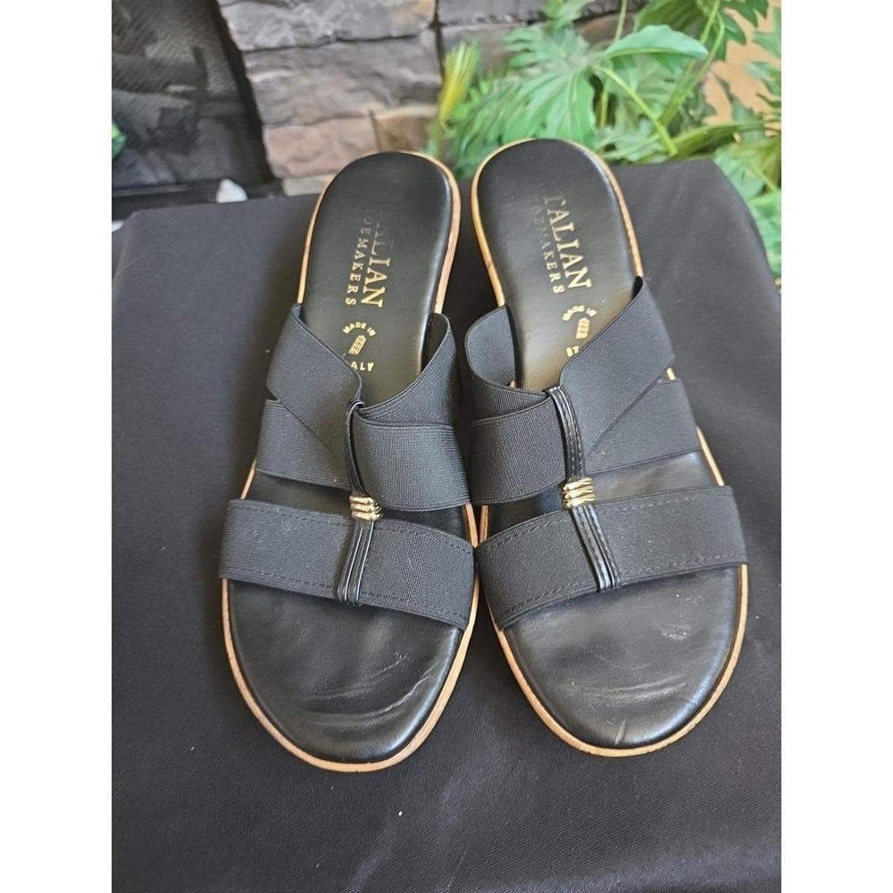 Italian Shoemakers Sandals Shoes Womens Size 10Black Heel Slide Dressy Or Casual
